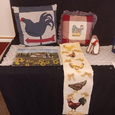 GLASS CUTTING BOARD, THROW PILLOWS, WALL HANGING AND POT HOLDER