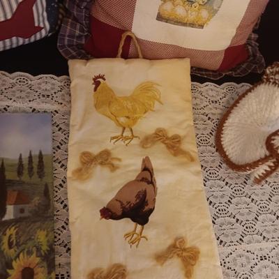 GLASS CUTTING BOARD, THROW PILLOWS, WALL HANGING AND POT HOLDER