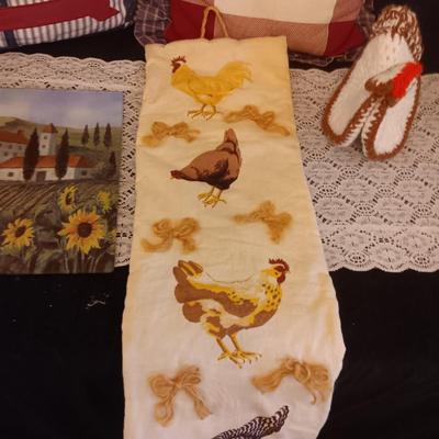 GLASS CUTTING BOARD, THROW PILLOWS, WALL HANGING AND POT HOLDER