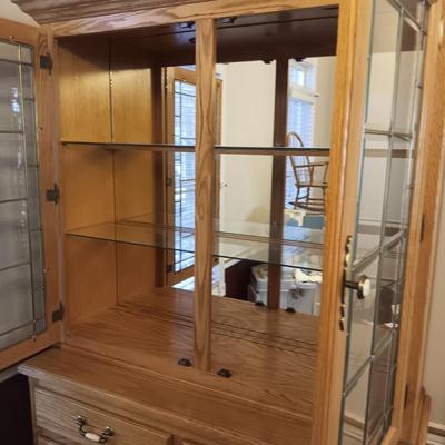 VERY NICE LIGHTED HUTCH WITH CABINETS AND FELT LINED DRAWERS