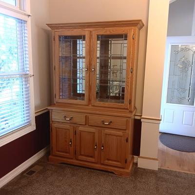 VERY NICE LIGHTED HUTCH WITH CABINETS AND FELT LINED DRAWERS