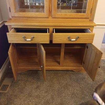 VERY NICE LIGHTED HUTCH WITH CABINETS AND FELT LINED DRAWERS