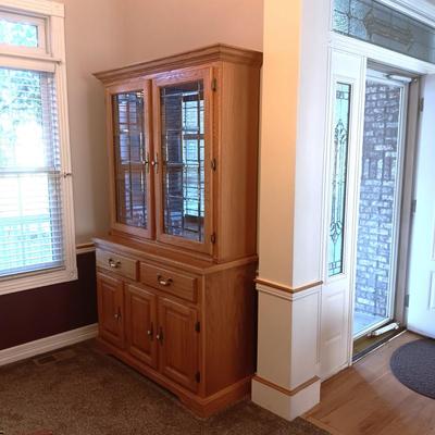 VERY NICE LIGHTED HUTCH WITH CABINETS AND FELT LINED DRAWERS