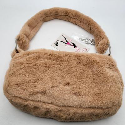 NWT Gilda Paris Beige Faux Fur Pouch Purse