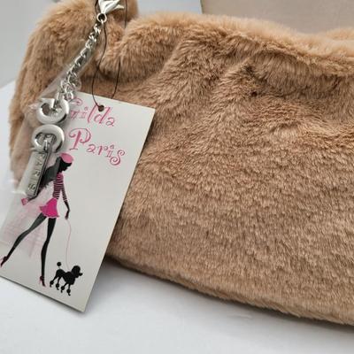 NWT Gilda Paris Beige Faux Fur Pouch Purse