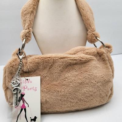 NWT Gilda Paris Beige Faux Fur Pouch Purse