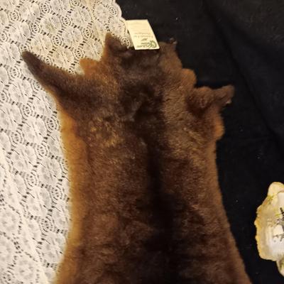 POSSUM PELT AND A RACOON PAINTED ON A PIECE OF MONKEY POD