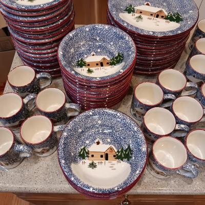 HUGE SET OF HOLLY MOUNTAIN LODGE DINNERWARE (Just in time for the holidays)