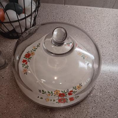 METAL EGG BASKET, CAKE PLATE W/LID AND SALT/PEPPER SHAKERS