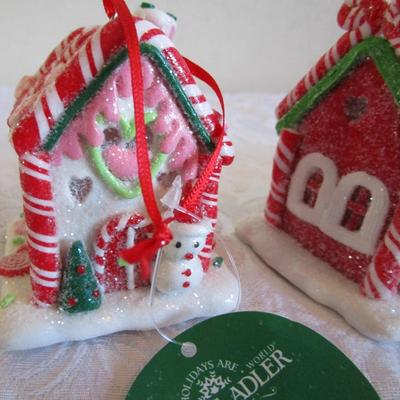 3 Light-up gingerbread house ornaments, 3 24' each bead garlands