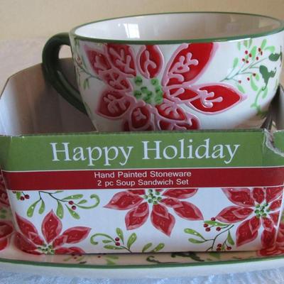 Snowman ceramic large candle holder, Christmas Tree, Christmas storage box, mini tree topper bow, poinsettia ceramic oup& sandwich set
