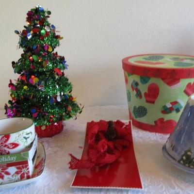 Snowman ceramic large candle holder, Christmas Tree, Christmas storage box, mini tree topper bow, poinsettia ceramic oup& sandwich set