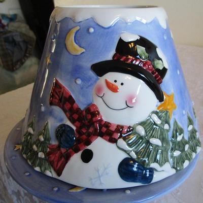 Snowman ceramic large candle holder, Christmas Tree, Christmas storage box, mini tree topper bow, poinsettia ceramic oup& sandwich set