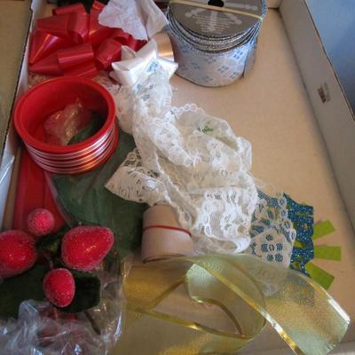 Christmas wrapping paper storage box with ribbon, gift boxes, and 3 new rolls of Christmas wrapping paper