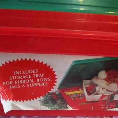 Christmas wrapping paper storage box with ribbon, gift boxes, and 3 new rolls of Christmas wrapping paper
