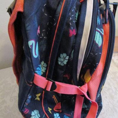 Sale Photo Thumbnail #151: 4 zipper openings, flamingo design, 9" deep x 18" tall x 12" wide, padded back, See pictures