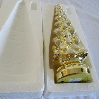 Vintage 12" twinkling glass tree, gold & white, has timer too for steady lights or twinkle lights