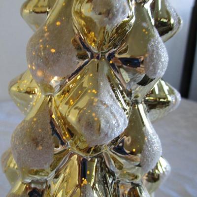 Vintage 12" twinkling glass tree, gold & white, has timer too for steady lights or twinkle lights
