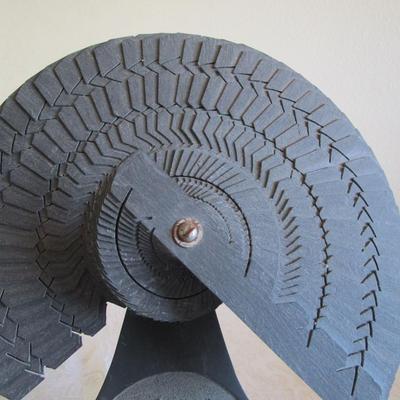Vintage Slate decorative fan sculpture with dragon sculpted on it