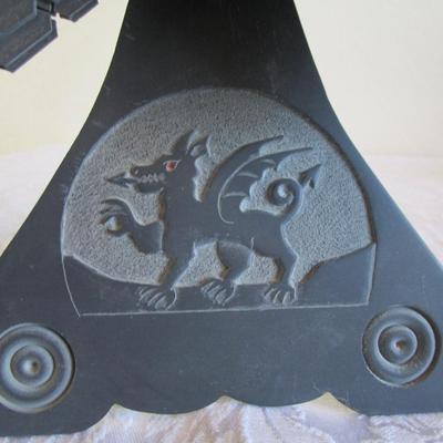 Vintage Slate decorative fan sculpture with dragon sculpted on it