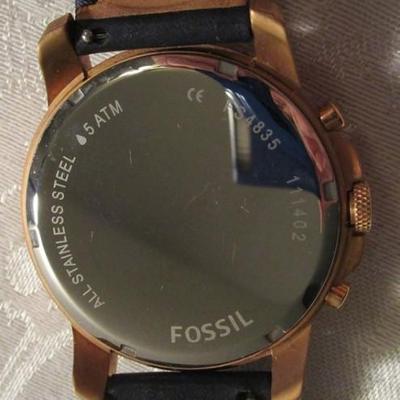 Fossil Model FS4835 Quartz Chronograph men's watch, rose gold color with blue dial