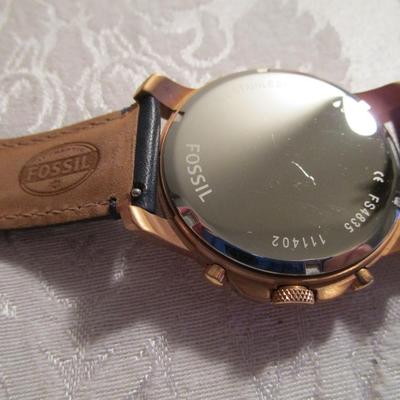 Fossil Model FS4835 Quartz Chronograph men's watch, rose gold color with blue dial