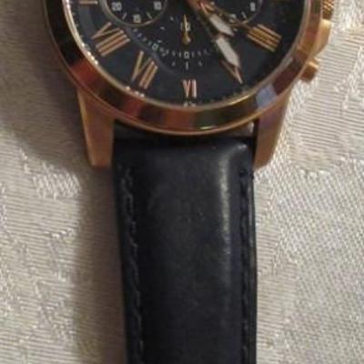 Fossil Model FS4835 Quartz Chronograph men's watch, rose gold color with blue dial