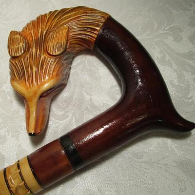 Fox handle walking stick for women, hand carved