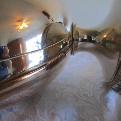Silver-plated serving piece R173 with feet 9" tall x 15-1/2" handle to handle, insert is glass