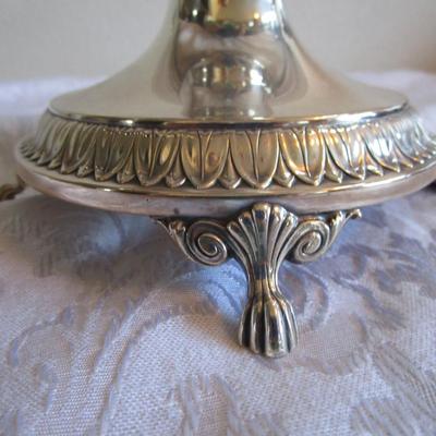 Silver-plated serving piece R173 with feet 9" tall x 15-1/2" handle to handle, insert is glass