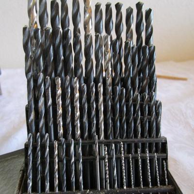 Vintage drill guide, 2 drill bit sets, various sizes
