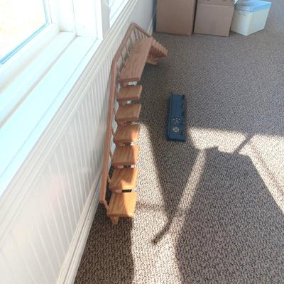 STAIR STEP WALL HUNG DISPLAY SHELF AND A COAT RACK