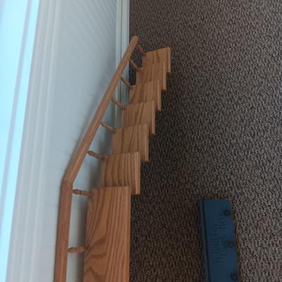 STAIR STEP WALL HUNG DISPLAY SHELF AND A COAT RACK