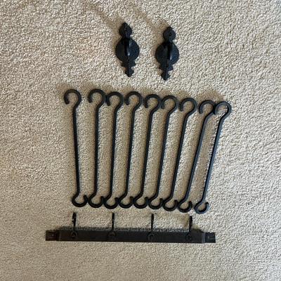 Iron Chandelier, Two Iron Candleholders & Iron Hooks (2KD-MG)