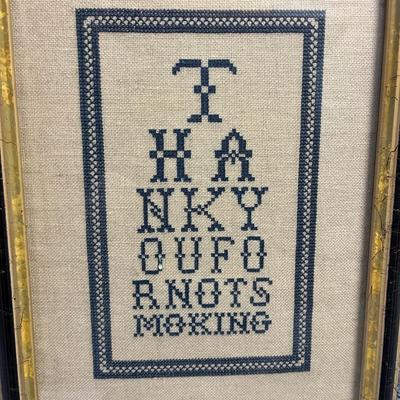 Wooden Framed 'Thank You For Not Smoking' Embroidered Sign (1BL-MG)