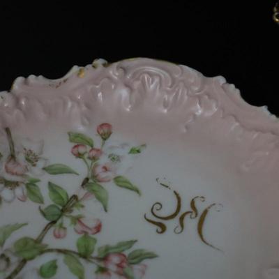 1892 Coiffe et Cie Limoges France 8 inch Set of 12 Plates and Serving Tray with 22KT Gold and Pink Cherry Blossoms Pattern
