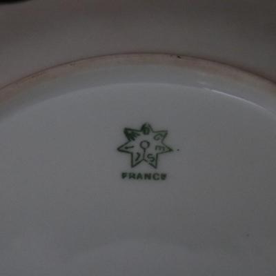 1892 Coiffe et Cie Limoges France 8 inch Set of 12 Plates and Serving Tray with 22KT Gold and Pink Cherry Blossoms Pattern