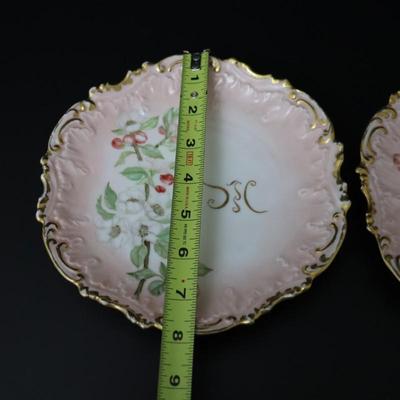 1892 Coiffe et Cie Limoges France 8 inch Set of 12 Plates and Serving Tray with 22KT Gold and Pink Cherry Blossoms Pattern