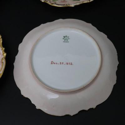 1892 Coiffe et Cie Limoges France 8 inch Set of 12 Plates and Serving Tray with 22KT Gold and Pink Cherry Blossoms Pattern