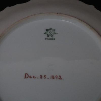 1892 Coiffe et Cie Limoges France 8 inch Set of 12 Plates and Serving Tray with 22KT Gold and Pink Cherry Blossoms Pattern