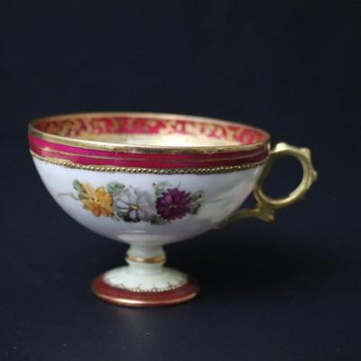 Rare Maple Leaf Stamp Antique Nippon Hand Painted Gold Red Pink Yellow Roses Ornate Teacup and Saucer Plate