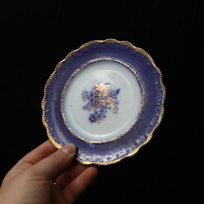 Circa 1907 Arthur J Wilkinson Royal Staffordshire Pottery Burslem England Flow Blue and Gold 2 Plates and Bowl
