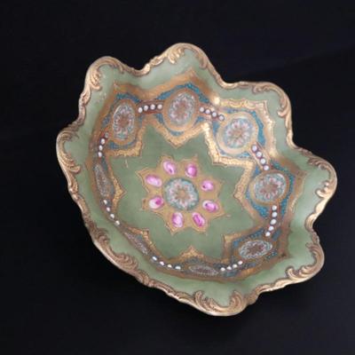 Circa 1904 Royal Hinode Nippon Hand Painted Gold Green Blue and Pink Decorative Bowl