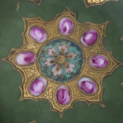 Circa 1904 Royal Hinode Nippon Hand Painted Gold Green Blue and Pink Decorative Bowl