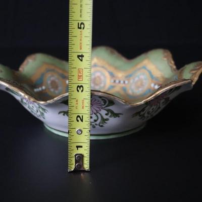 Circa 1904 Royal Hinode Nippon Hand Painted Gold Green Blue and Pink Decorative Bowl