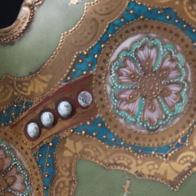 Circa 1904 Royal Hinode Nippon Hand Painted Gold Green Blue and Pink Decorative Bowl