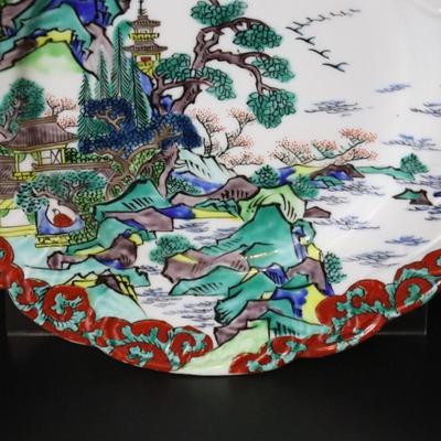 Vibrantly Painted Asian Hand Painted 10 Inch Plate with Porcelain Mark