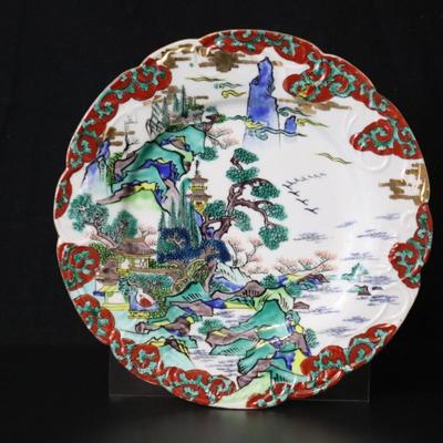 Vibrantly Painted Asian Hand Painted 10 Inch Plate with Porcelain Mark