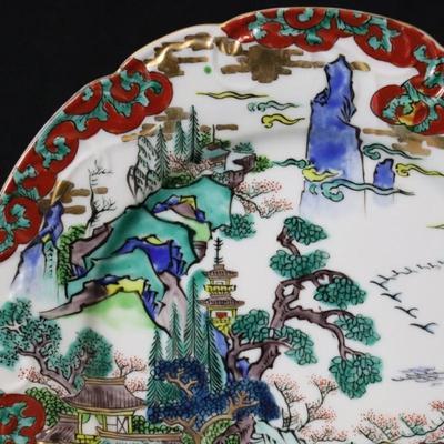 Vibrantly Painted Asian Hand Painted 10 Inch Plate with Porcelain Mark