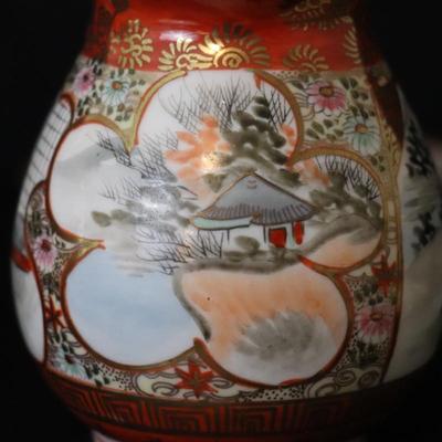 Antique Dai Nippon Set of 11 Plates and Lidded Container and Small Pitcher with Hand Painted Gold Red and Japanese Scenes